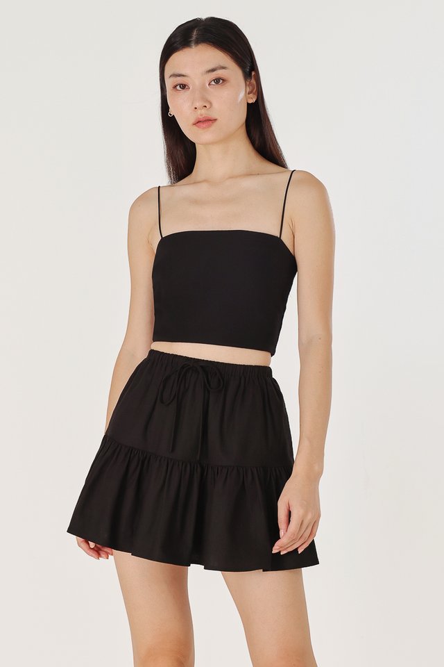 IVONNE LINEN RIBBON DROPWAIST SKORTS (BLACK)