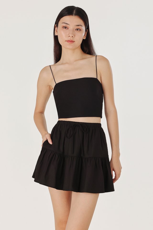 IVONNE LINEN RIBBON DROPWAIST SKORTS (BLACK)
