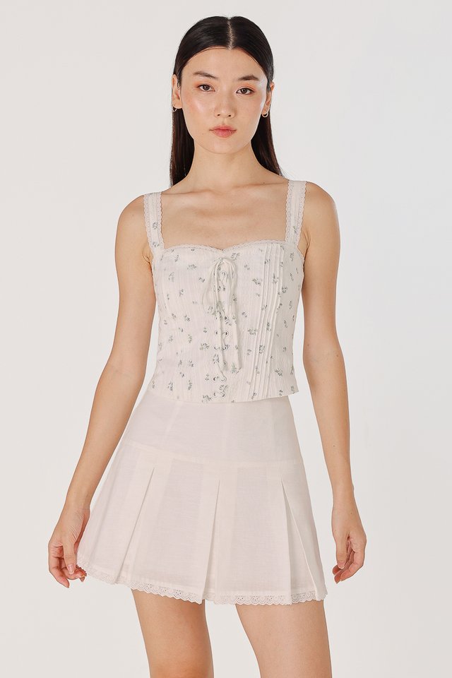 VERRIN LINEN EYELET TRIM PLEATED SKORTS