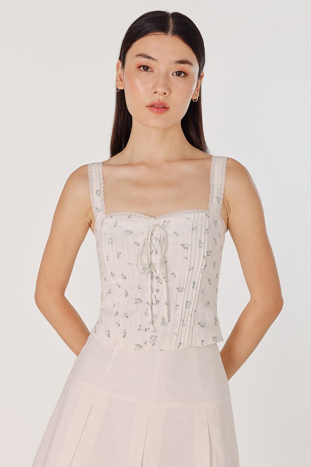 IVANNA PADDED FLORAL PINTUCK CORSET TOP