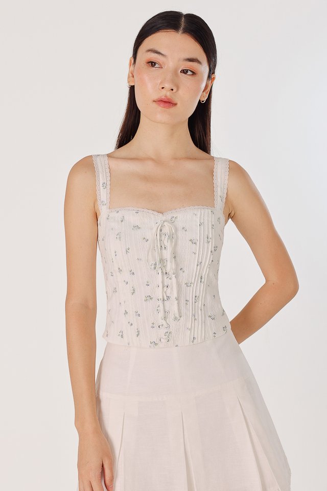 IVANNA PADDED FLORAL PINTUCK CORSET TOP