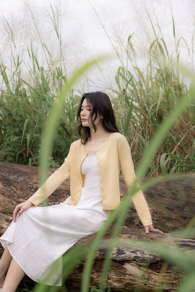 MIREA SCALLOP TRIM BUTTON KNIT CARDIGAN (YELLOW)