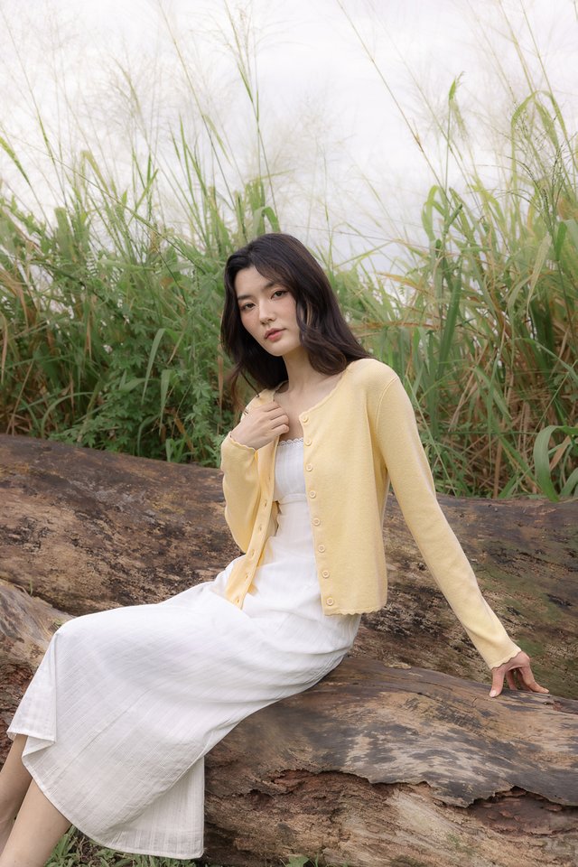 MIREA SCALLOP TRIM BUTTON KNIT CARDIGAN (YELLOW)