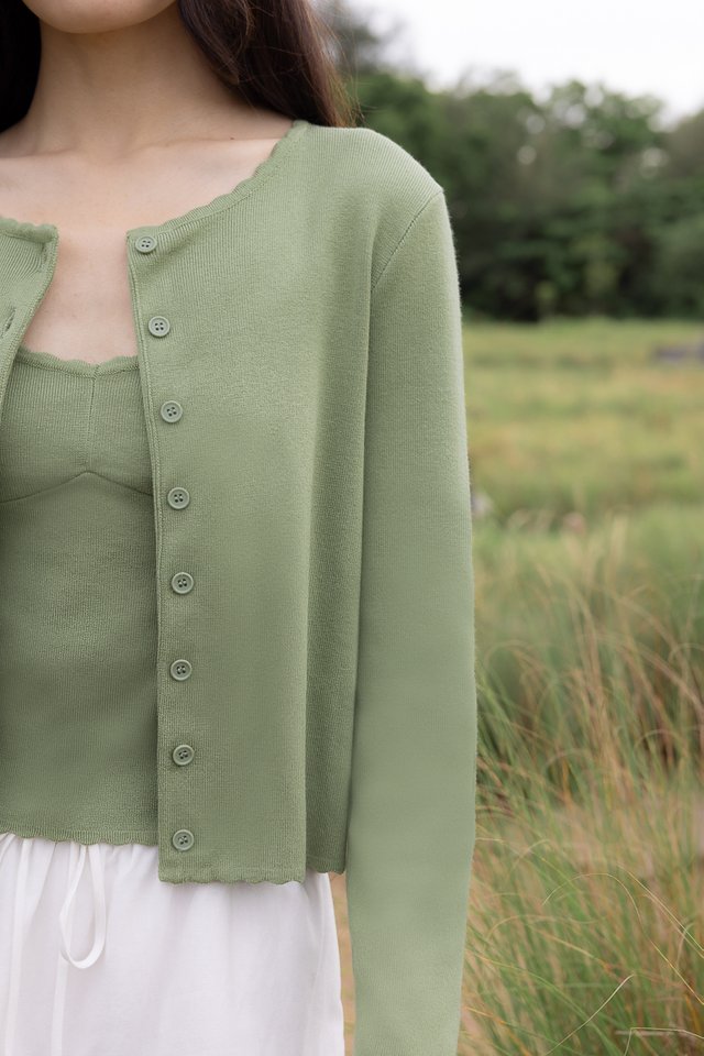 MIREA SCALLOP TRIM BUTTON KNIT CARDIGAN (PISTACHIO)