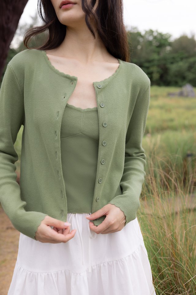 MIREA SCALLOP TRIM KNIT TOP CARDIGAN SET