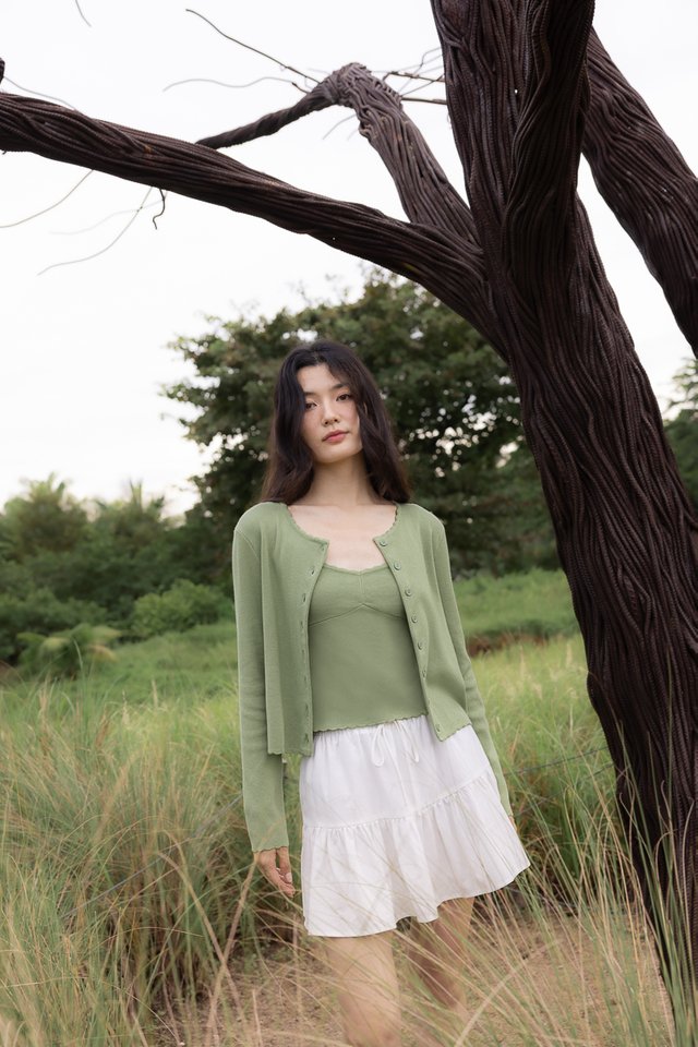 MIREA SCALLOP TRIM KNIT TOP CARDIGAN SET