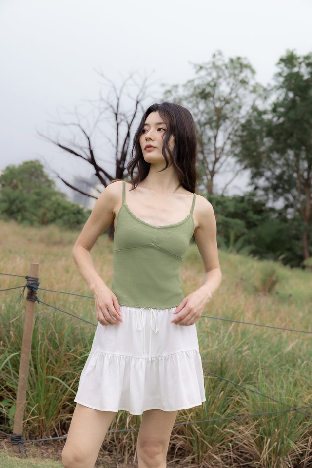 MIREA SCALLOP TRIM V-NECK CAMI KNIT TOP (PISTACHIO)