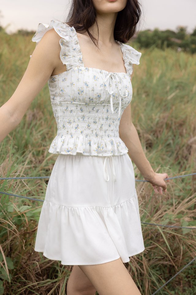 IVONNE LINEN RIBBON DROPWAIST SKORTS (WHITE)