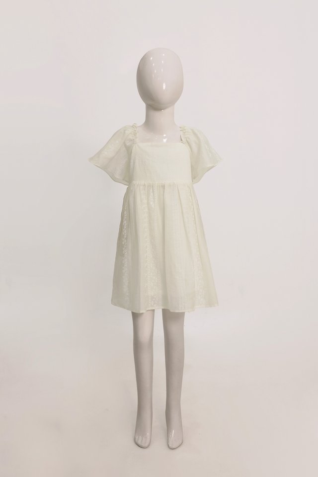 LYDIA FLORAL EMBROIDERED FLUTTER SLEEVE DRESS - MINI GIRL (CREAM) *BFF*