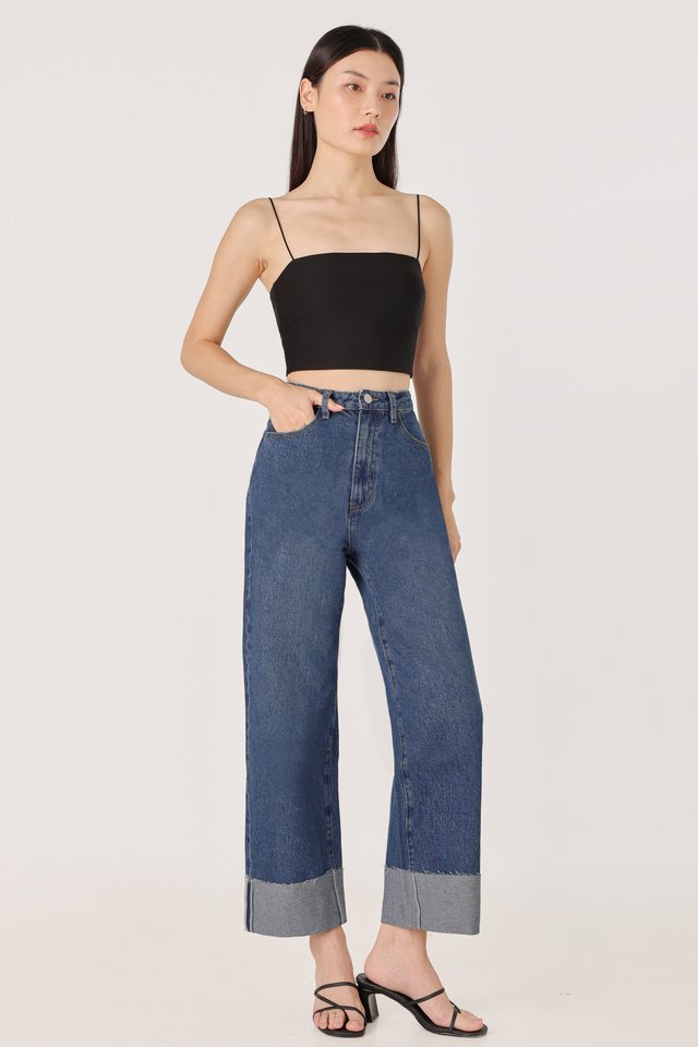 EXPOSURE THICK CUFFED RAW HEM DENIM JEANS - REGULAR (DARK WASHED) *BFF*