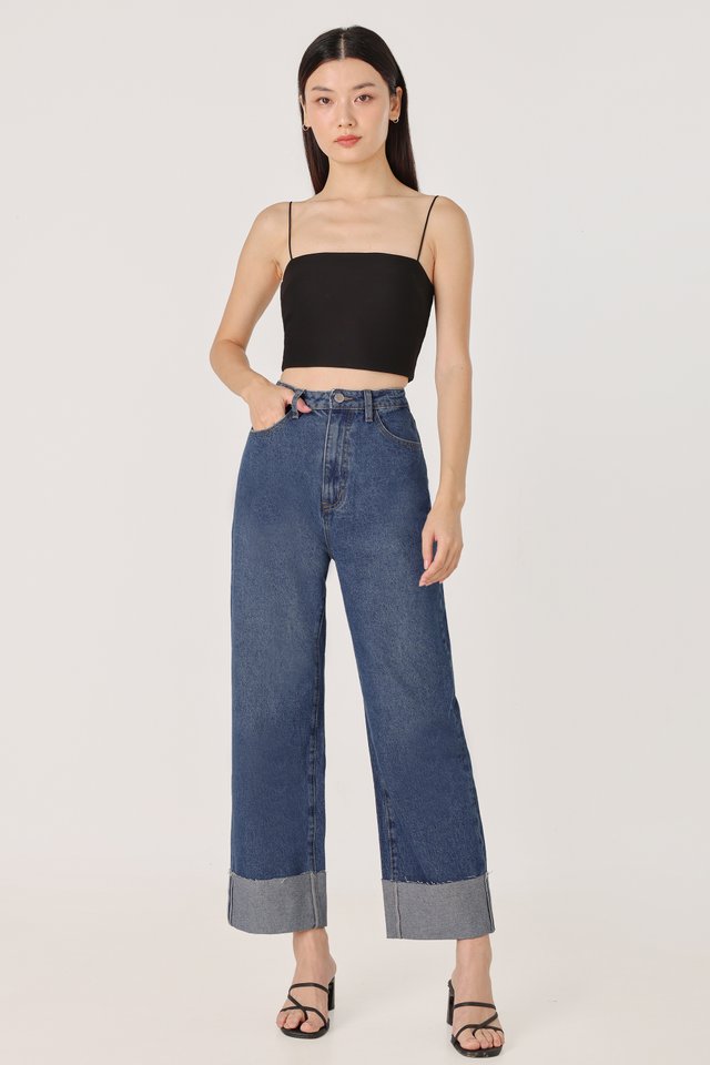 EXPOSURE THICK CUFFED RAW HEM DENIM JEANS - PETITE (DARK WASHED) *BFF*