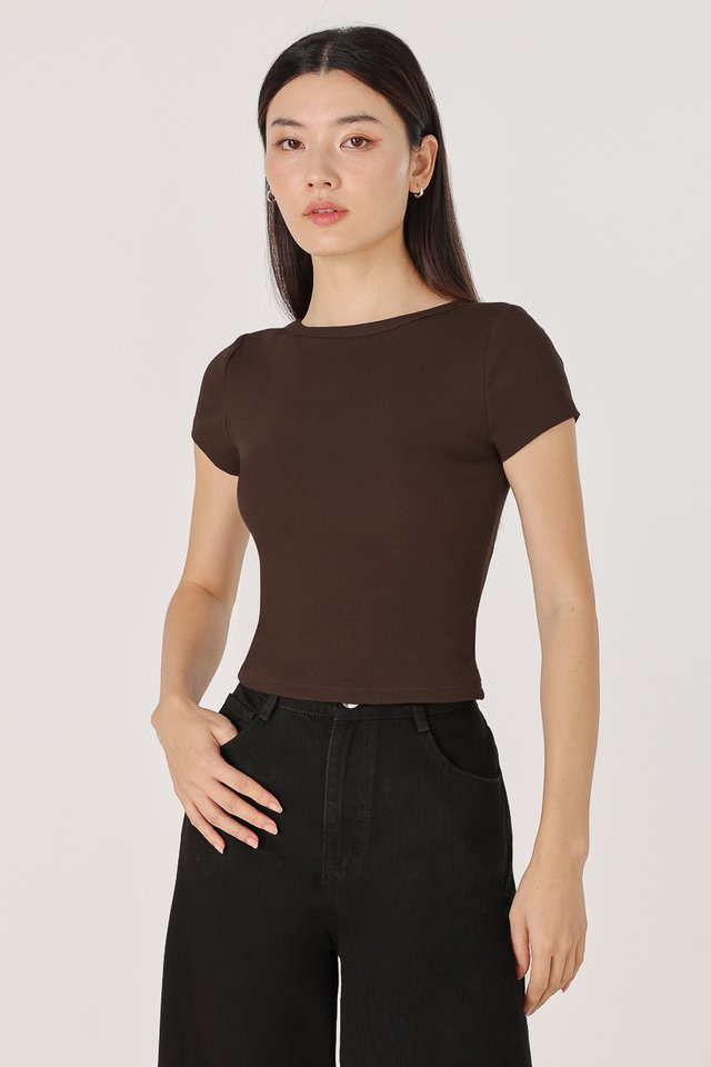 MARINA REVERSIBLE PADDED SLEEVE RIBBED TOP (ESPRESSO)