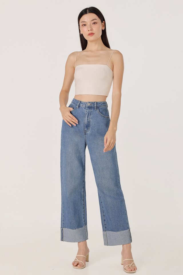 EXPOSURE THICK CUFFED RAW HEM DENIM JEANS - PETITE (LIGHT WASHED) *BFF*