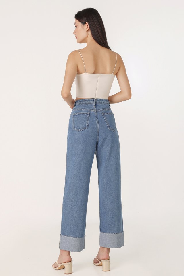 EXPOSURE THICK CUFFED RAW HEM DENIM JEANS - PETITE (LIGHT WASHED) *BFF*