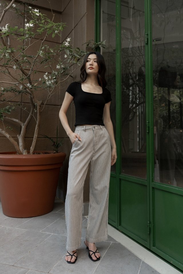 ILLUSION STRIPED WIDE LEG DENIM JEANS - PETITE (WHITE)