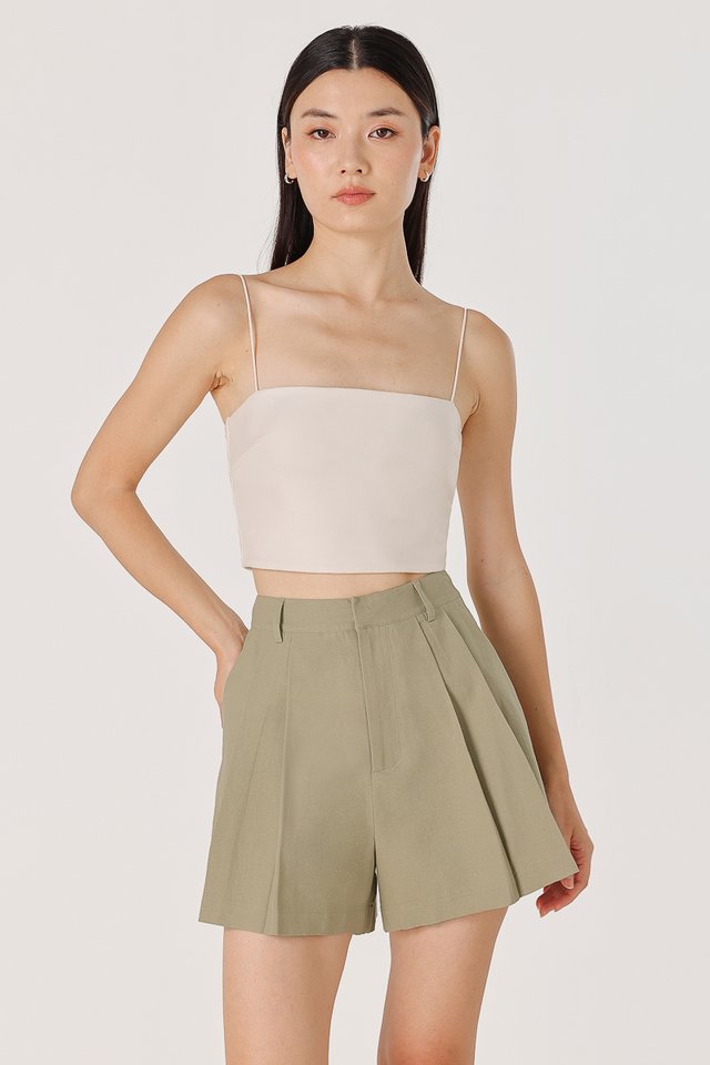 ADDIE LINEN PLEATED SHORTS (OLIVE GREEN)