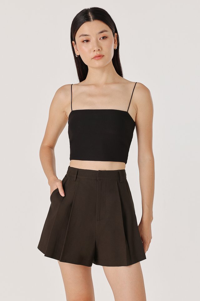 ADDIE LINEN PLEATED SHORTS (ESPRESSO)