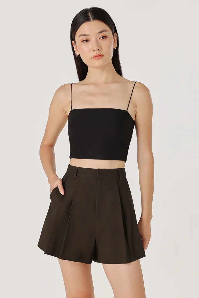 ADDIE LINEN PLEATED SHORTS (ESPRESSO)