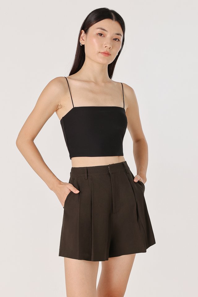 ADDIE LINEN PLEATED SHORTS (ESPRESSO)