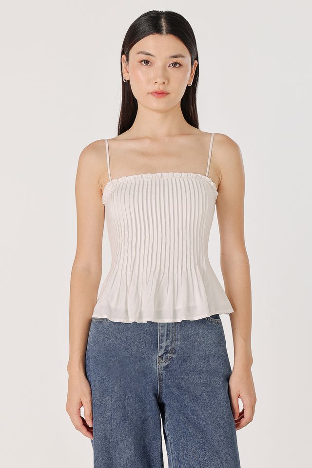 PAIGE PADDED PINTUCK RUFFLE TOP (WHITE)