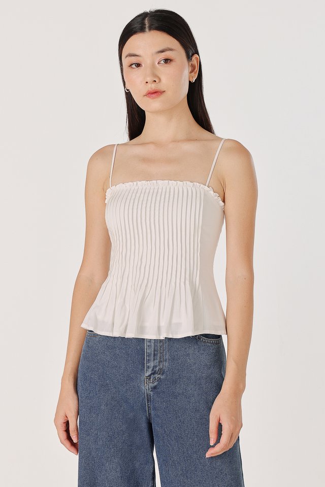PAIGE PADDED PINTUCK RUFFLE TOP (WHITE)
