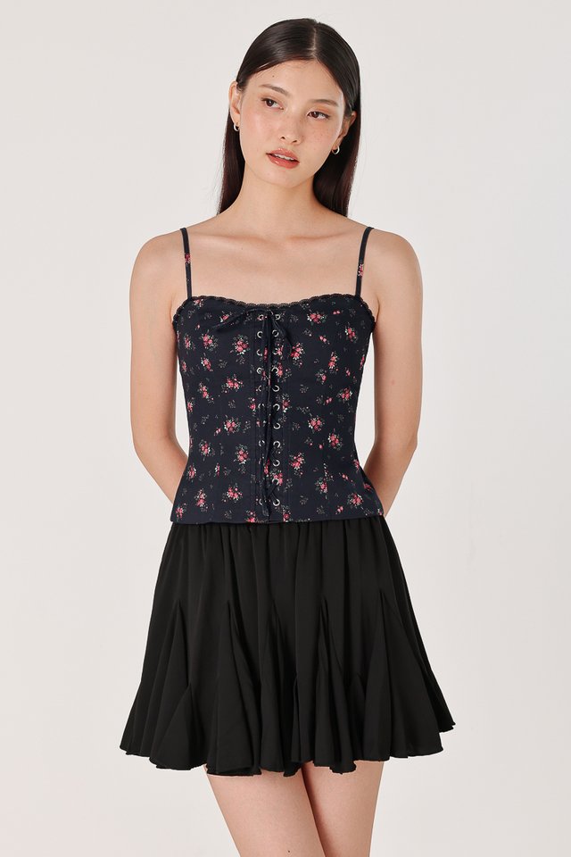 ARABELLA PADDED FLORAL CORSET LACE TRIM TOP (MIDNIGHT)