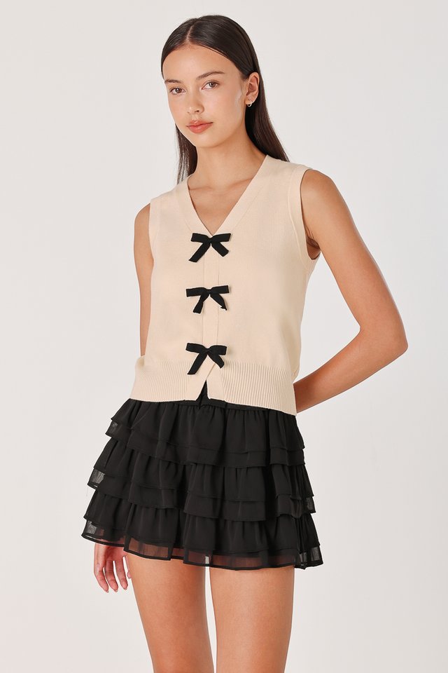 ELEA CONTRAST BOW KNIT VEST TOP (OAT)