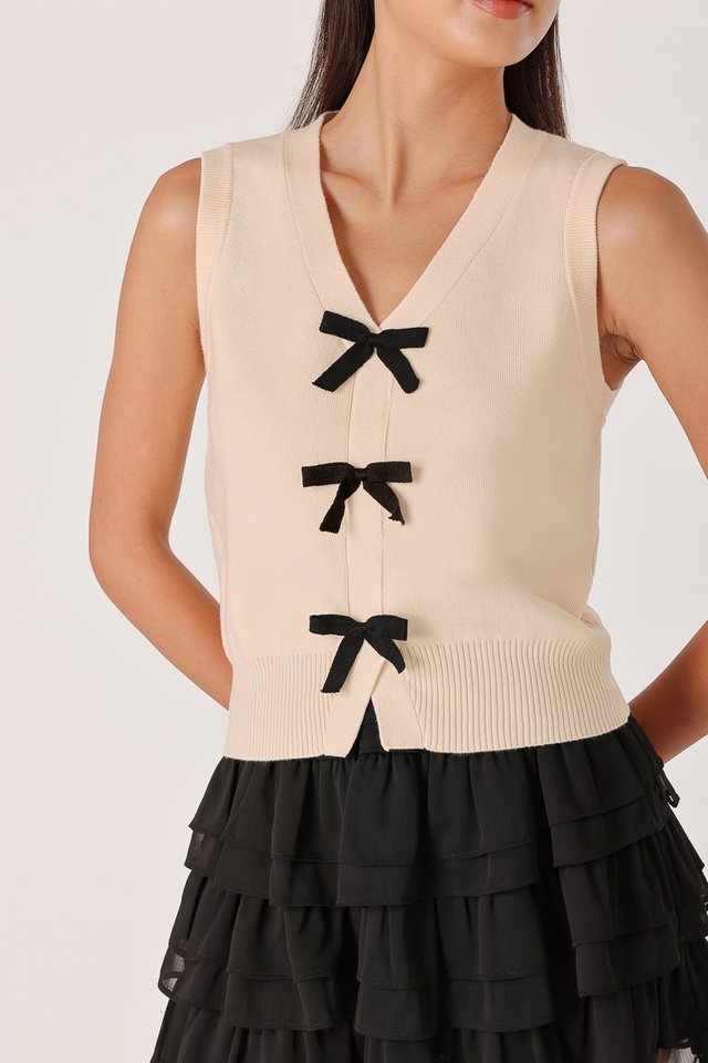 ELEA CONTRAST BOW KNIT VEST TOP (OAT)