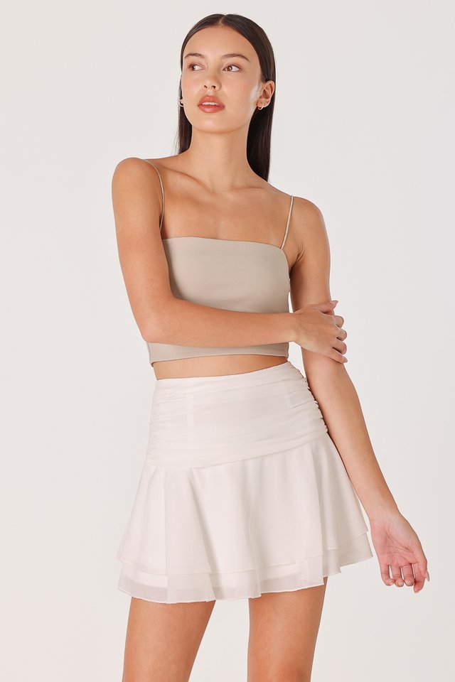 MASHA CHIFFON RUCHED TIERED SKORTS (WHITE)