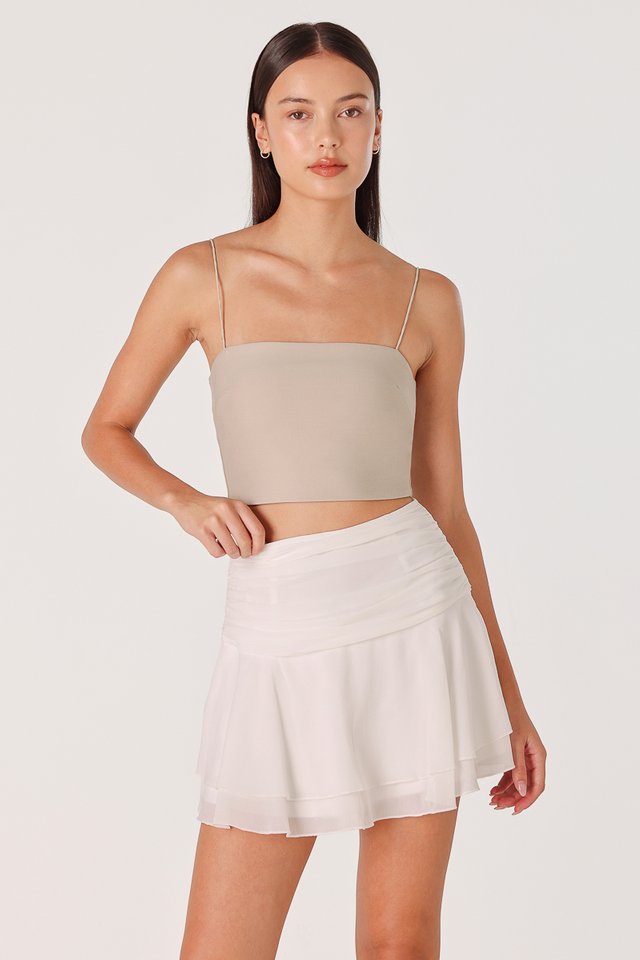 MASHA CHIFFON RUCHED TIERED SKORTS (WHITE)