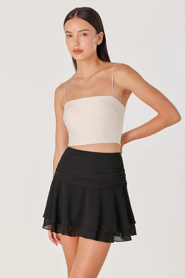 MASHA CHIFFON RUCHED TIERED SKORTS (BLACK)