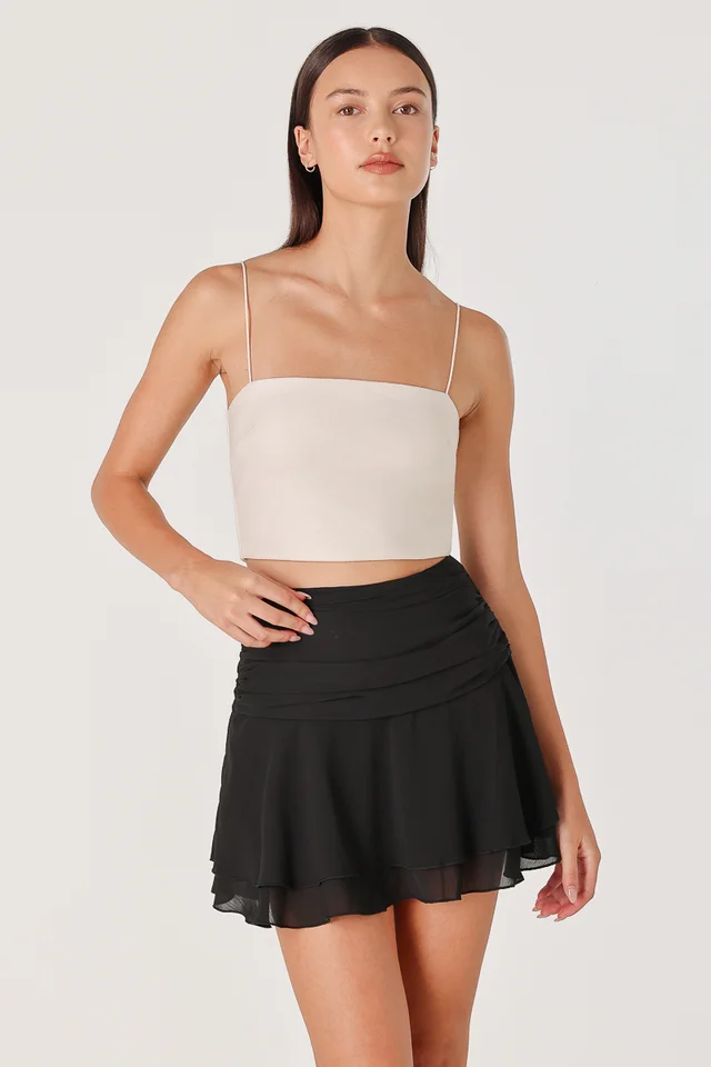 MASHA CHIFFON RUCHED TIERED SKORTS (BLACK)