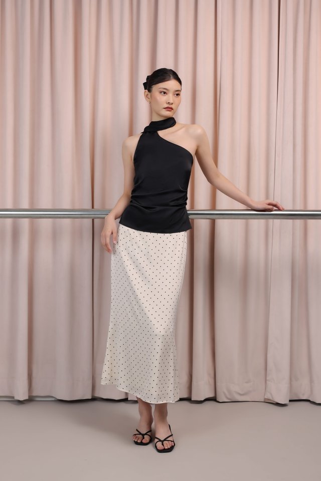 ALBA SATIN POLKA DOT BIAS MIDAXI SKIRT (CHAMPAGNE)