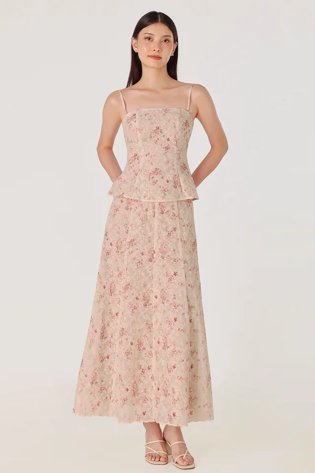 SAKURA FLORAL EMBROIDERED SKIRT SET