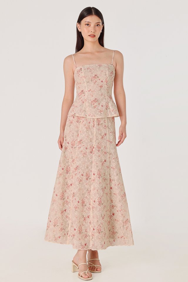 SAKURA FLORAL EMBROIDERED SKIRT SET