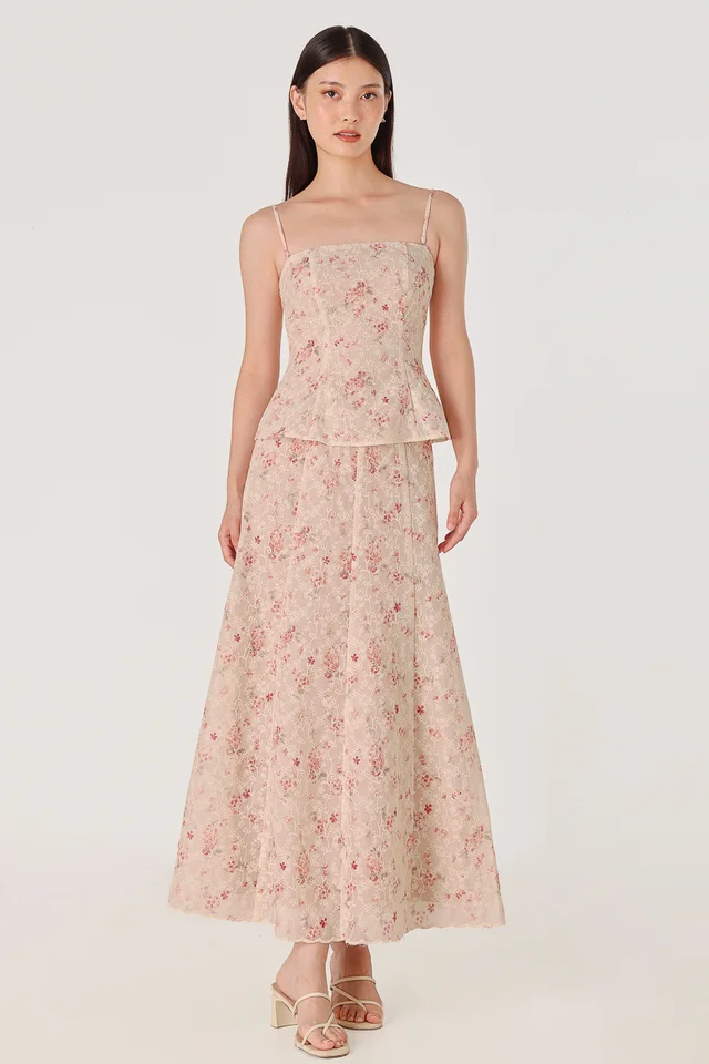 SAKURA FLORAL EMBROIDERED SKIRT SET