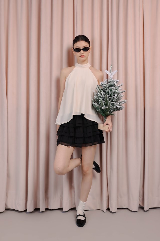 ROSELLA PADDED CHIFFON HALTER ASYMMETRICAL TOP (CHAMPAGNE)