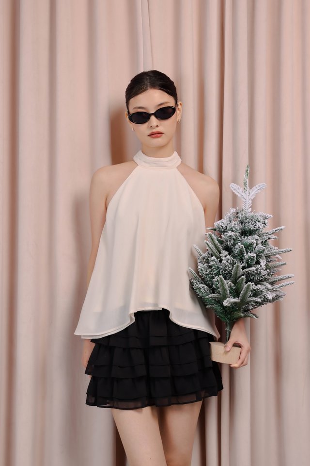 ROSELLA PADDED CHIFFON HALTER ASYMMETRICAL TOP (CHAMPAGNE)