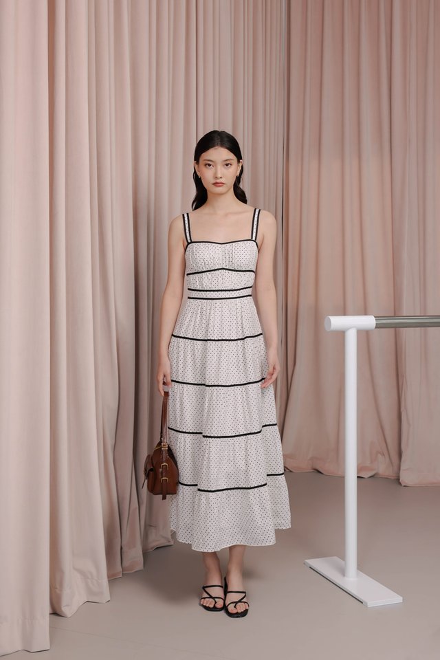 AZARA PADDED CONTRAST PIPING TIERED MIDAXI DRESS