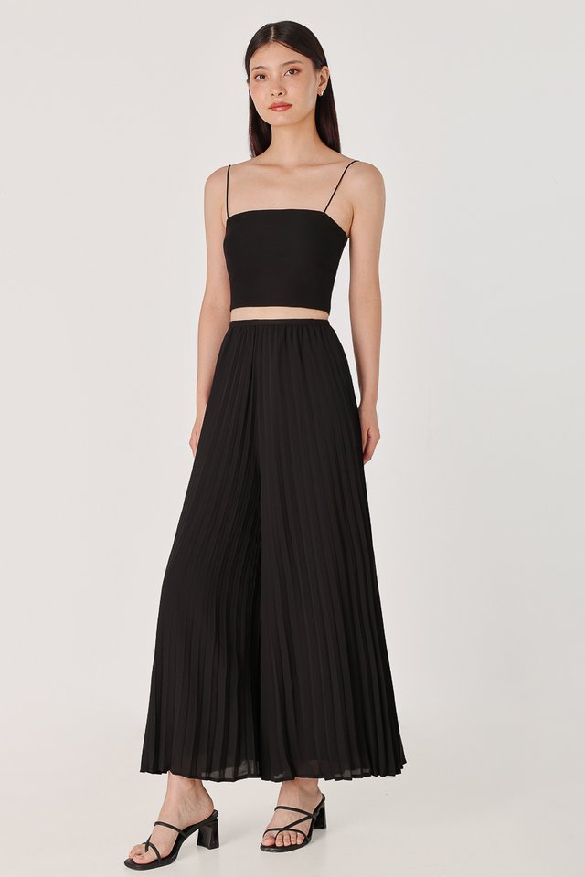 LIYA CHIFFON PLEATED FLARE PANTS (BLACK)