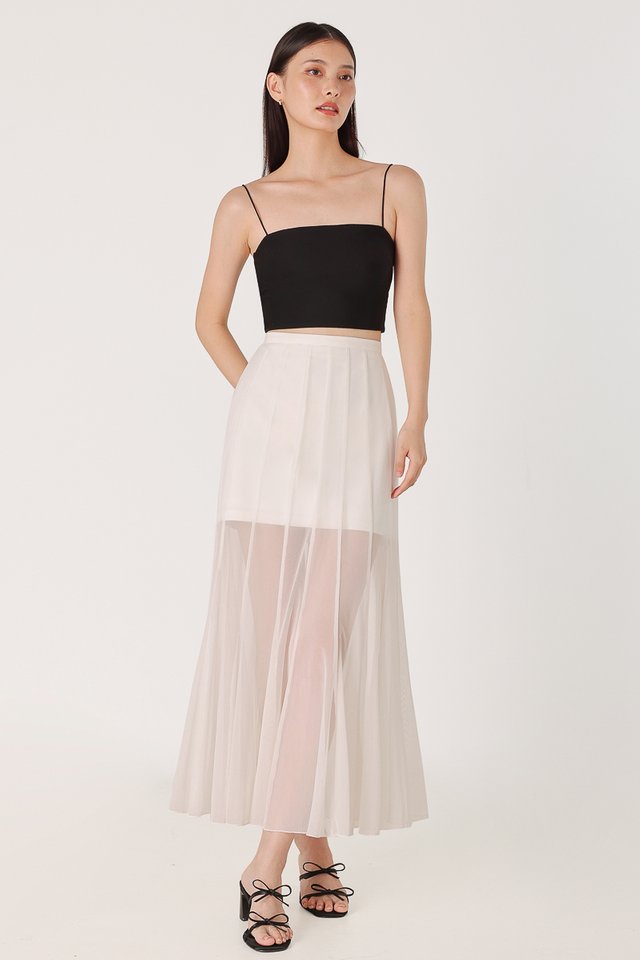 LUCILLE MESH PANELLED FLARE MAXI SKIRT - REGULAR (WHITE)