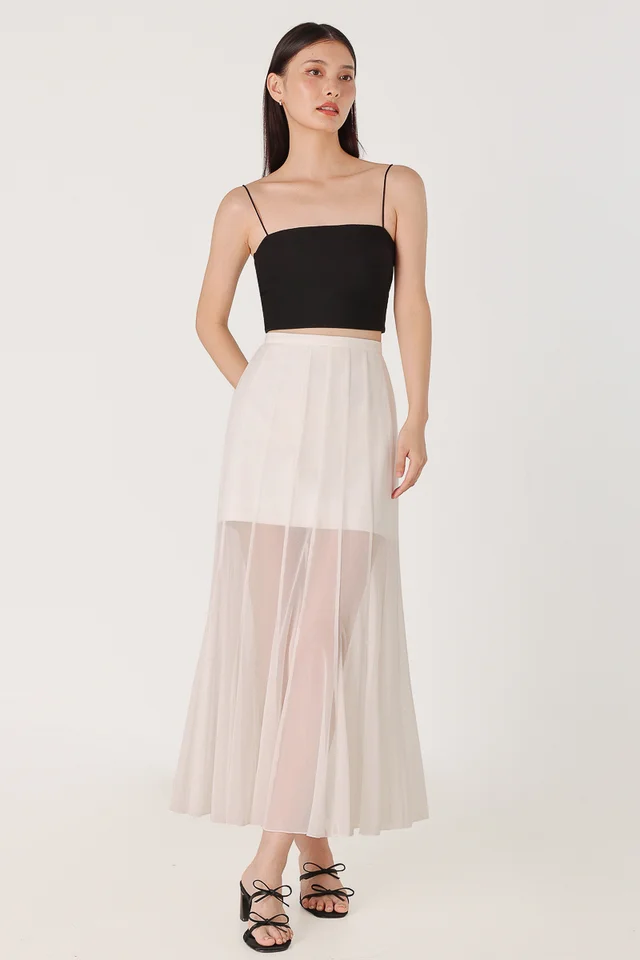 LUCILLE MESH PANELLED FLARE MAXI SKIRT - REGULAR (WHITE)