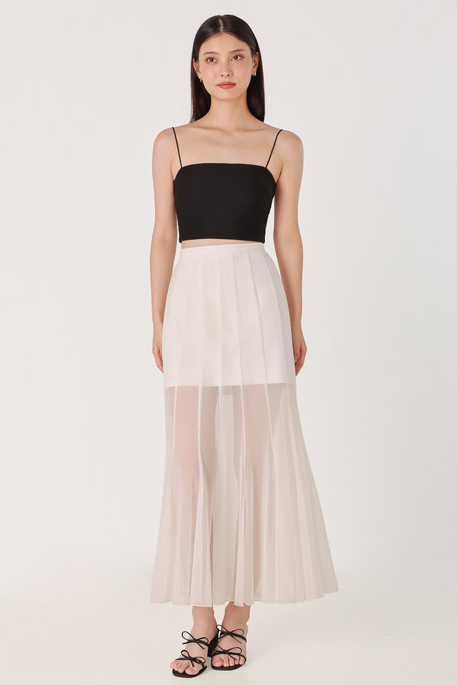 LUCILLE MESH PANELLED FLARE MAXI SKIRT - REGULAR (WHITE)