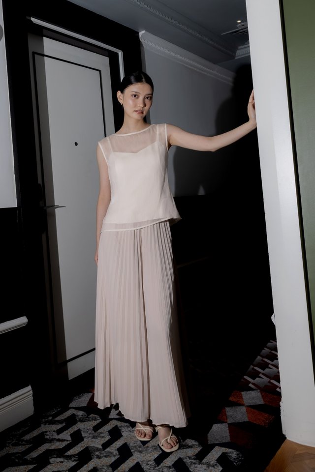 ELISSE PADDED SHEER OVERLAY TWO-PIECE CAMI TOP (CHAMPAGNE)