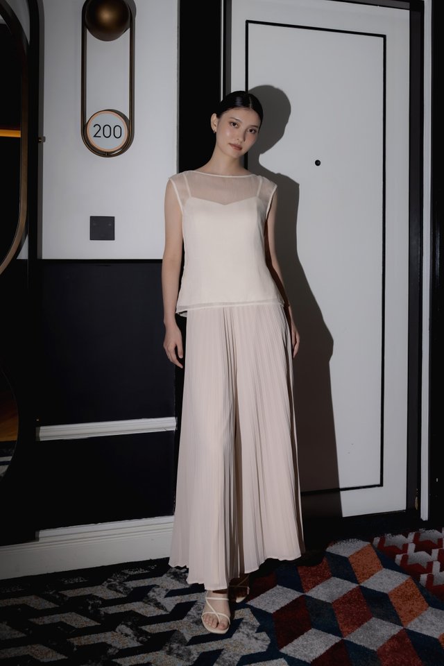 ELISSE PADDED SHEER OVERLAY TWO-PIECE CAMI TOP (CHAMPAGNE)