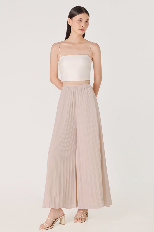 LIYA CHIFFON PLEATED FLARE PANTS (TAUPE PINK)