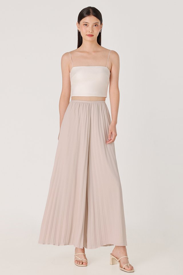 LIYA CHIFFON PLEATED FLARE PANTS (TAUPE PINK)