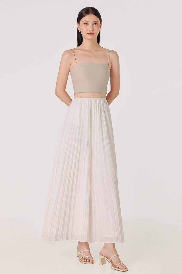 LIYA CHIFFON PLEATED FLARE PANTS (WHITE)