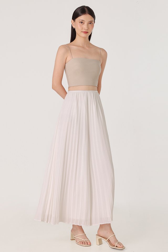 LIYA CHIFFON PLEATED FLARE PANTS (WHITE)