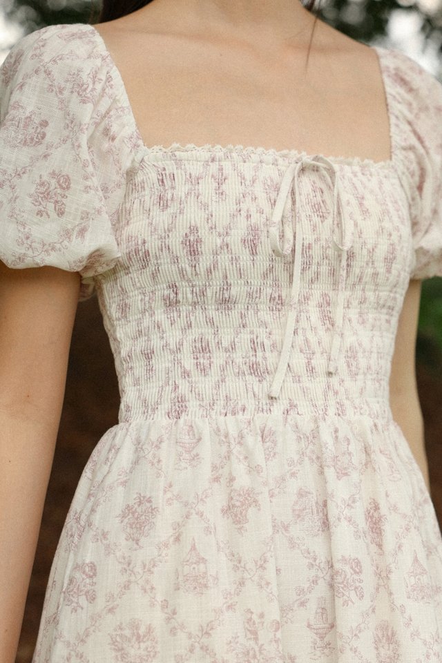 DAHLIA FLORAL SMOCKED RIBBON PUFF SLEEVE MAXI DRESS